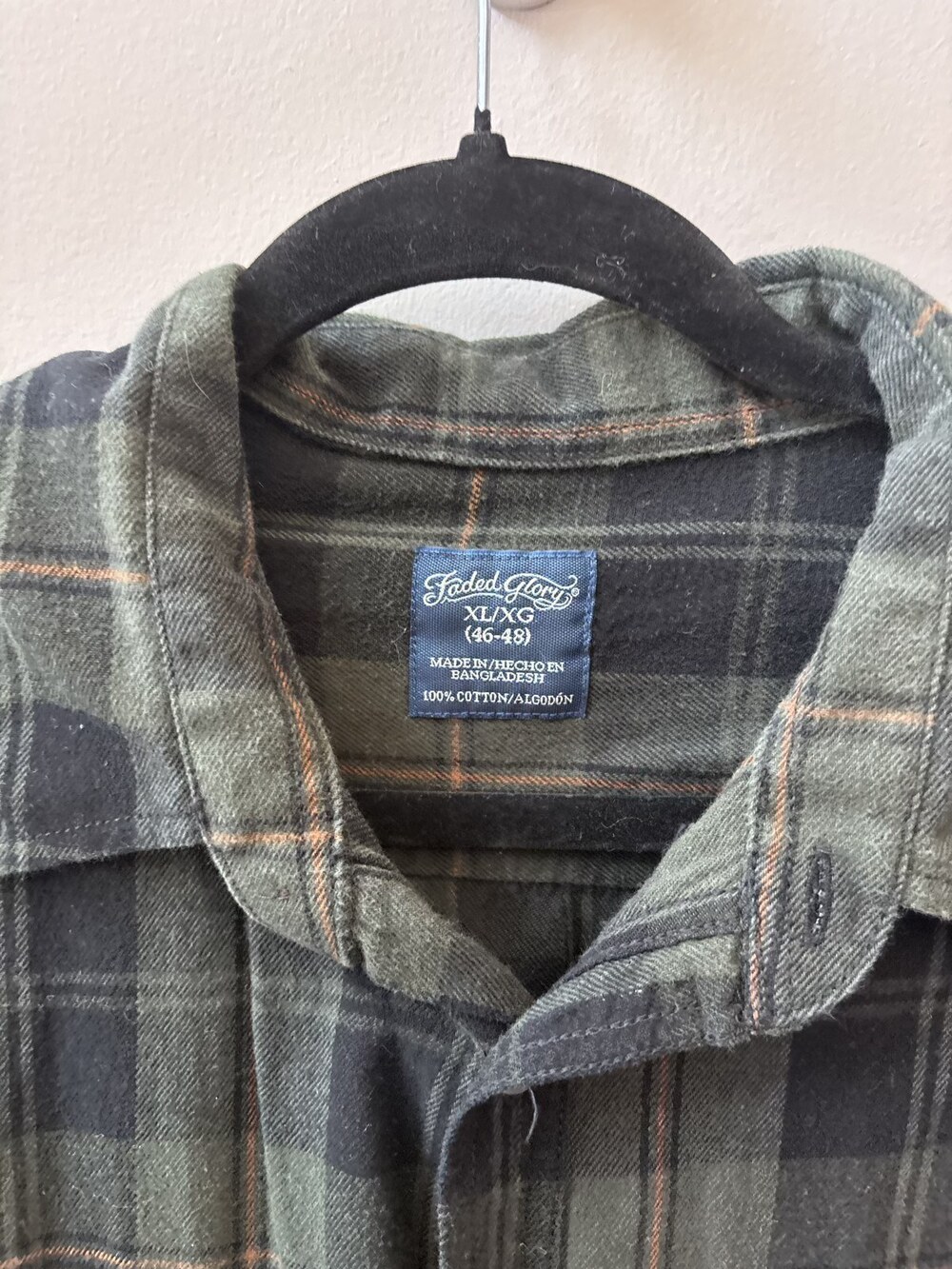 Faded Glory Olive Green Plaid Flannel Shirt Size XL 46-48 - Picture 3 of 5